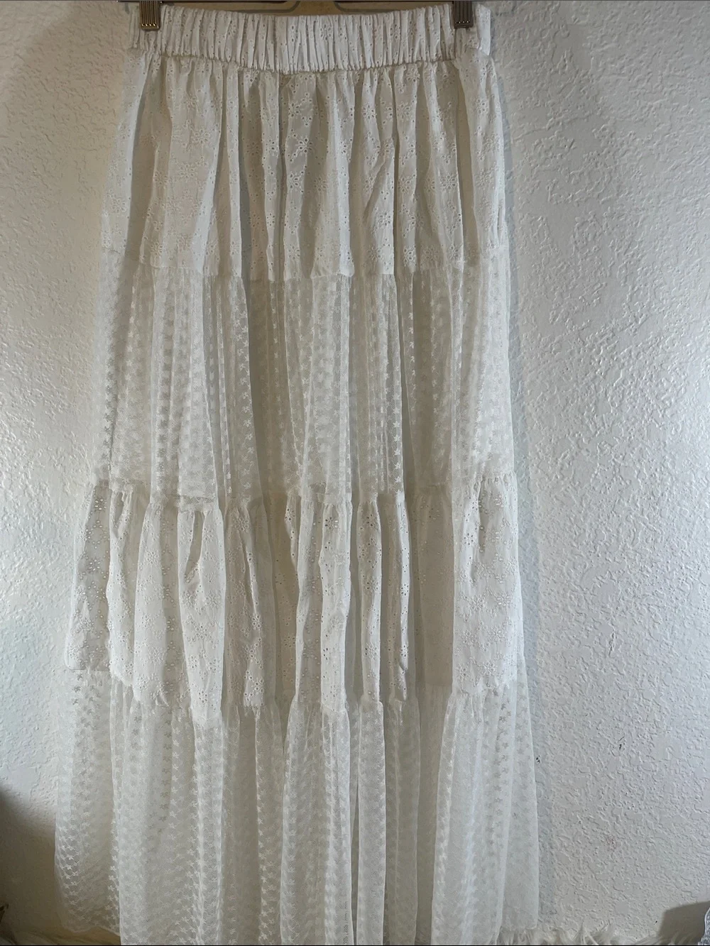 Thorn & Fable White Eyelet & Lace Tiered Midi Skirt White Size Small NEW